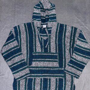 Baja Hoodie Adult L Mexican Jerga Drug Rug Striped Woven Hooded Sweater Hippie